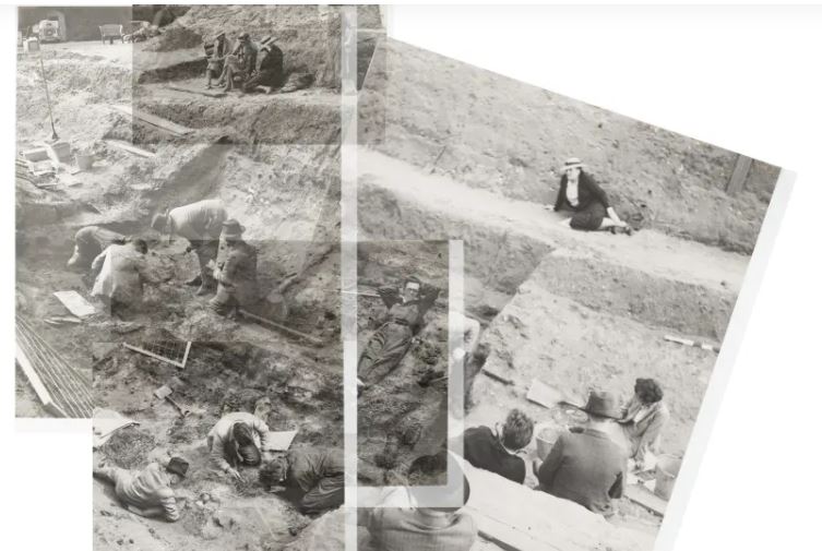 Collage of photos the 1939 of Sutton Hoo excavation